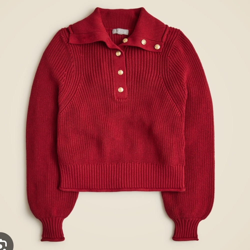 J. Crew Red Ribbed Button Down Sweater